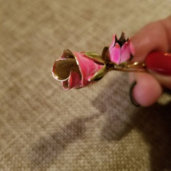 Vintage Pink Gold Flower Pin Brooch - Picture 5 of 6